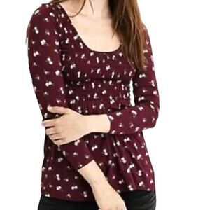 EC AMERICAN EAGLE FLORAL SMOCKED PEPLUM LONG SLEEVE TOP SZ.S